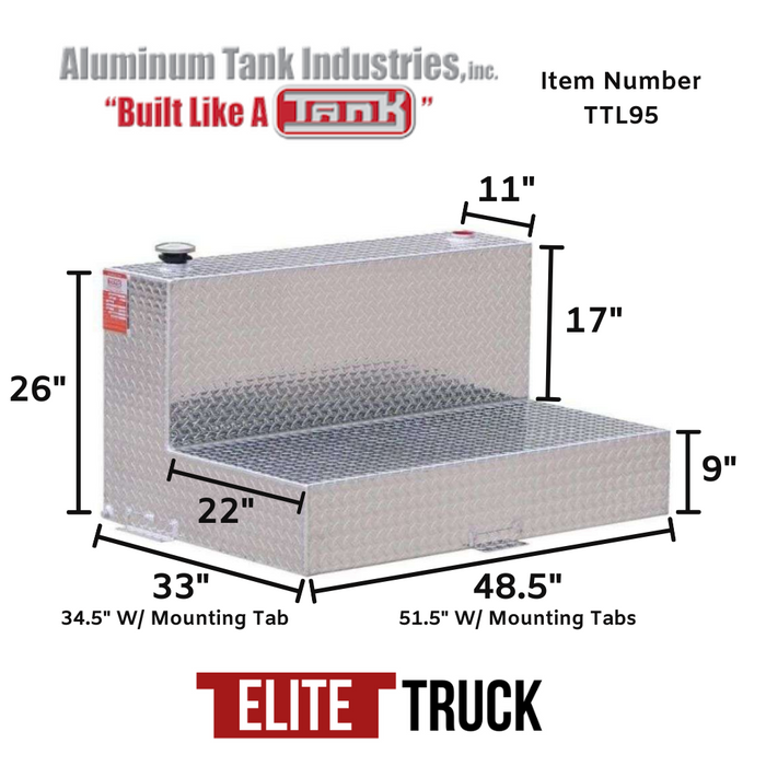 ATI 95 Gallon L Shaped Transfer Tank Bright Aluminum Model # TTL95