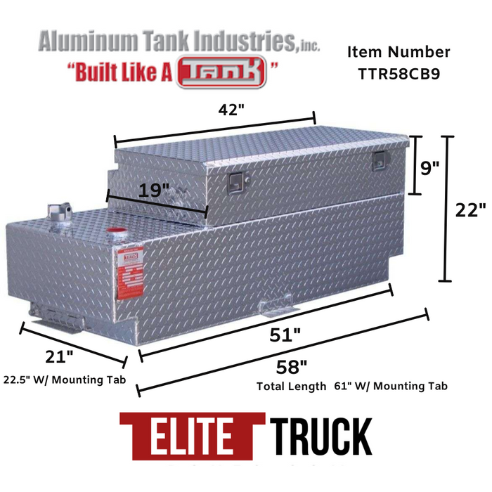 ATI 58 Gallon Transfer Tank Toolbox Combo - 9" Height Toolbox Bright Aluminum Model # TTR58CB9