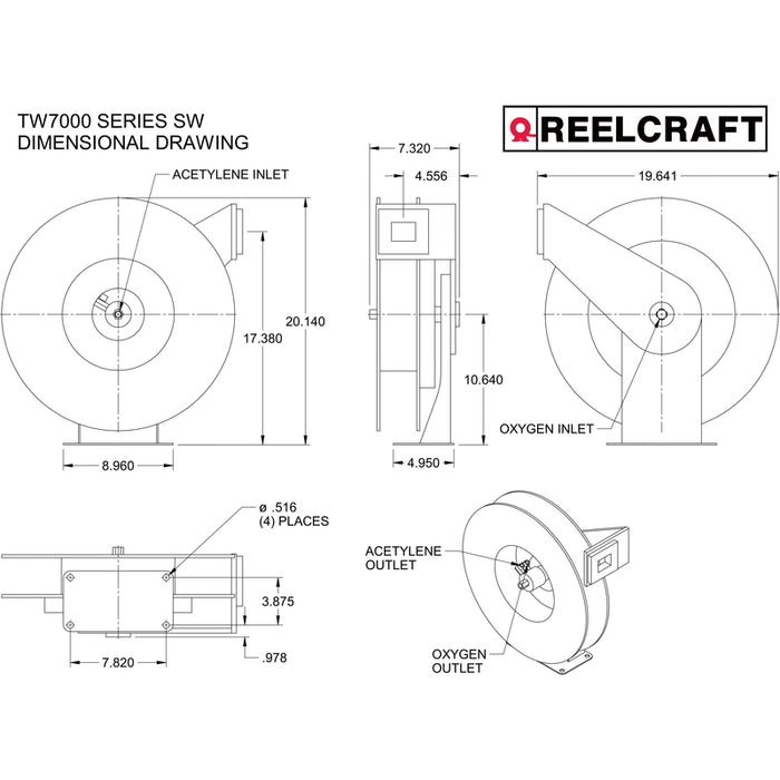 ReelCraft Series TW 1/4 in. x 50 ft. Twin Line Welding Hose Reel T-Grade - 200 PSI Model TW7450OLPT