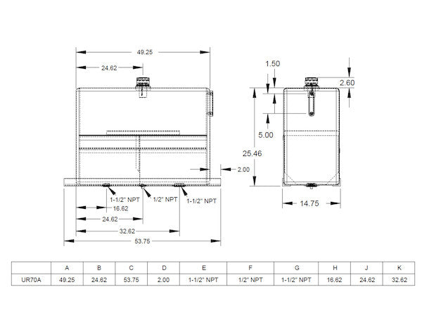 Buyers Products 70 Gallon Upright Aluminum Hydraulic Reservoir UR70A