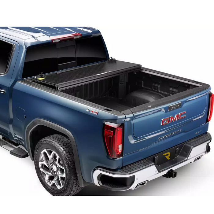 UnderCover Select Hard Folding Tonneau Cover 2022-2025 Toyota Tundra 5' 7" Bed with or without Deck Rail System without Trail Special Edition Storage Boxes - Black Textured Model SL44017