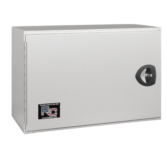 RC Industries Underbody Box V-Series Horizontal 24x18x18 .125 Diamond Bright Aluminum With Side Swing Door Gloss White Roadside Model VU241818.UD