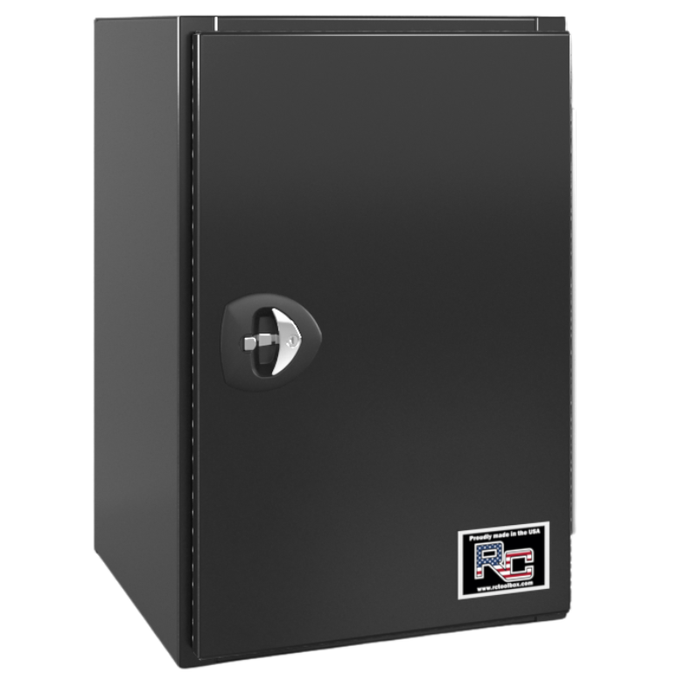 RC Industries V-Series Tank Box 24x60x24 .125 Diamond Bright Aluminum With Side Swing Door Gloss Black Curbside Model VU246024.UGTBC
