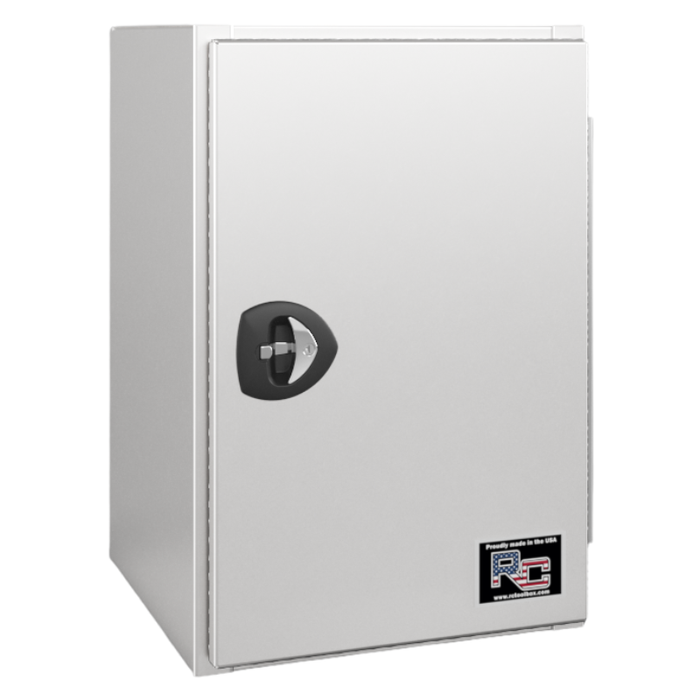 RC Industries V-Series Tank Box 24x60x24 .125 Diamond Bright Aluminum With Side Swing Door Gloss White Curbside Model VU246024.UDTBC
