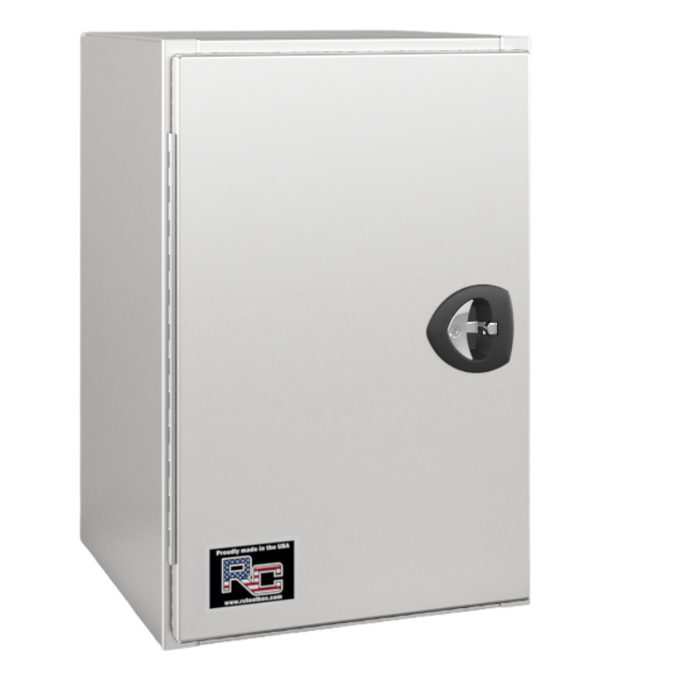 RC Industries V-Series Tank Box 24x60x24 .125 Diamond Bright Aluminum With Side Swing Door Gloss White Roadside Model VU246024.UDTB