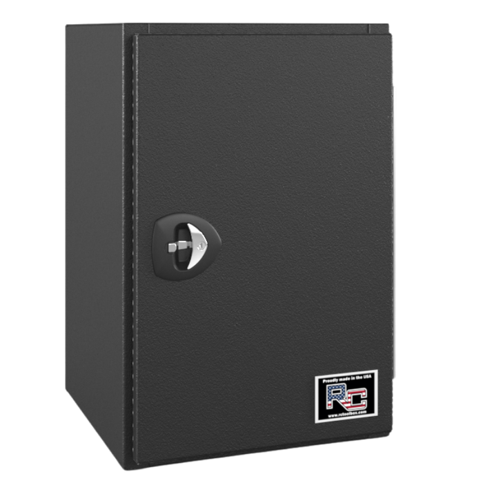 RC Industries Underbody Box V-Series Vertical 18x24x18 .125 Diamond Bright Aluminum With Side Swing Door Textured Black Curbside Model VU182418.UCB