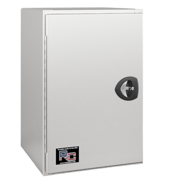 RC Industries Underbody Box V-Series Vertical 36x48x24 .125 Diamond Bright Aluminum With Side Swing Door Gloss White Roadside Model VX364824.XD