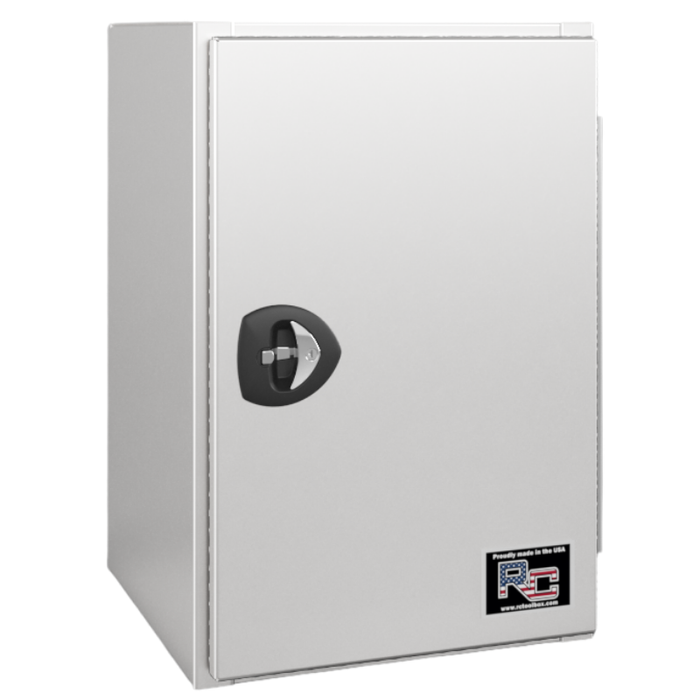 RC Industries Underbody Box V-Series Vertical 36x36x24 .125 Diamond Bright Aluminum With Side Swing Door Gloss White Curbside Model VU363624.UCD