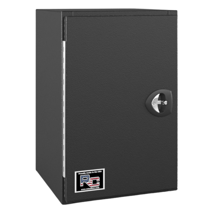 RC Industries Underbody Box V-Series Vertical 36x48x24 .125 Diamond Bright Aluminum With Side Swing Door Textured Black Roadside Model VU364824.UB