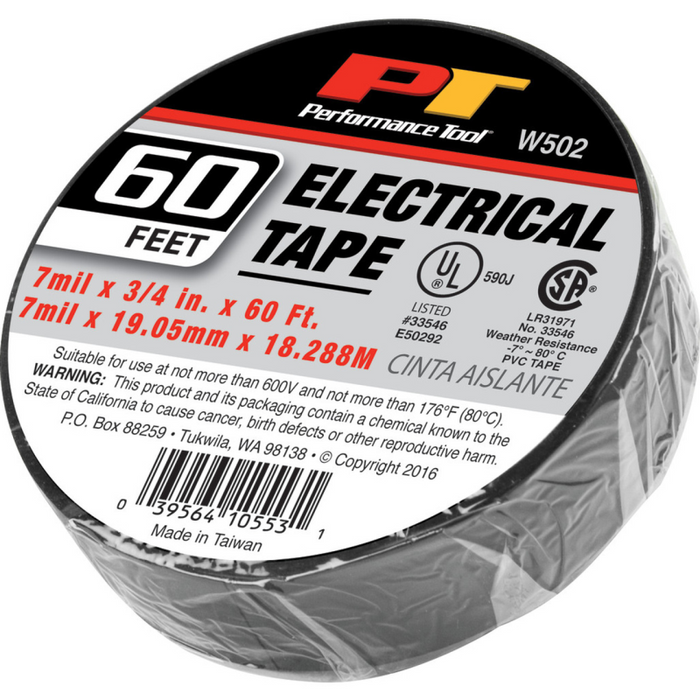 Performance Tool 3/4 In X 20 yds Black Electrical Tape QTY of 10 Model W502