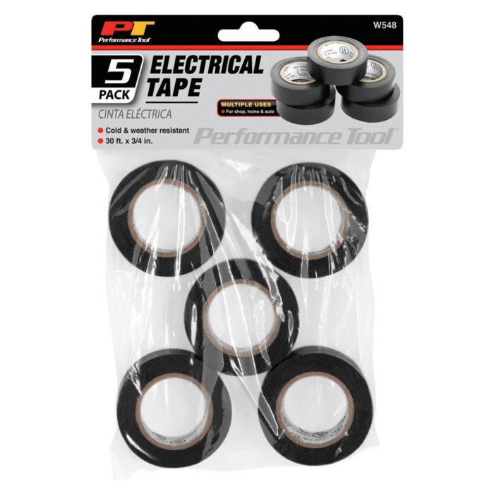 Performance Tool 5Pk 3/4 in X 10 yds Black Electrical Tape QTY of 10 Model W548