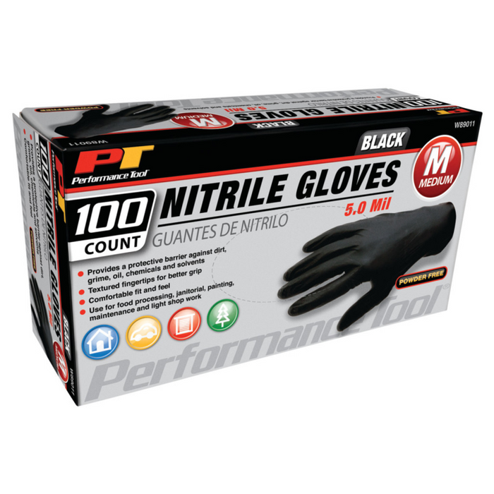 Performance Tool Black Nitrile Gloves - Medium Model W89011