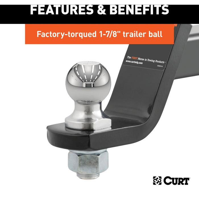 CURT Trailer Hitch Mount with 1-7/8-Inch Ball & Pin, Imported, Fits 2-Inch Receiver, 3,500 lbs, 4-Inch Drop Model 45855