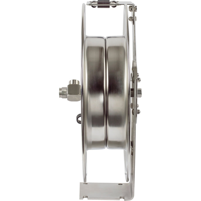 Coxreels MP-SS Series Electro-Polished Stainless Steel Spring Driven Hose Reel 3/8 in. x 50 ft. 3000 PSI Super Hub - No Hose Model MPL-N-350-SS
