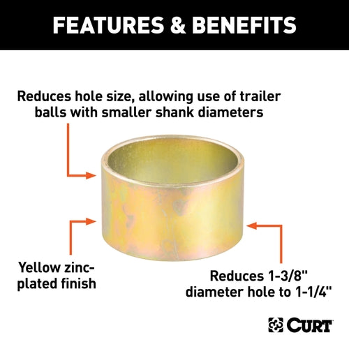 CURT Trailer Hitch Ball Hole Reducer Bushing, Reduces 1-3/8-Inch Diameter to 1-1/4-Inch Stem Model 21300