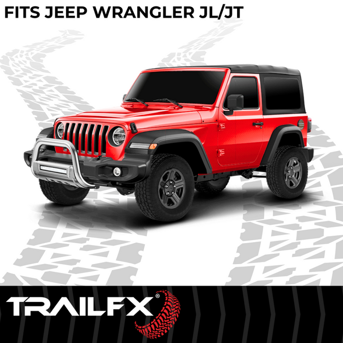 TrailFX 3.5" Oval Bull Bar w/ Skid Plate Polished Stainless Steel w/ 20 Inch Double Row Light Bar Model B1613SKIT