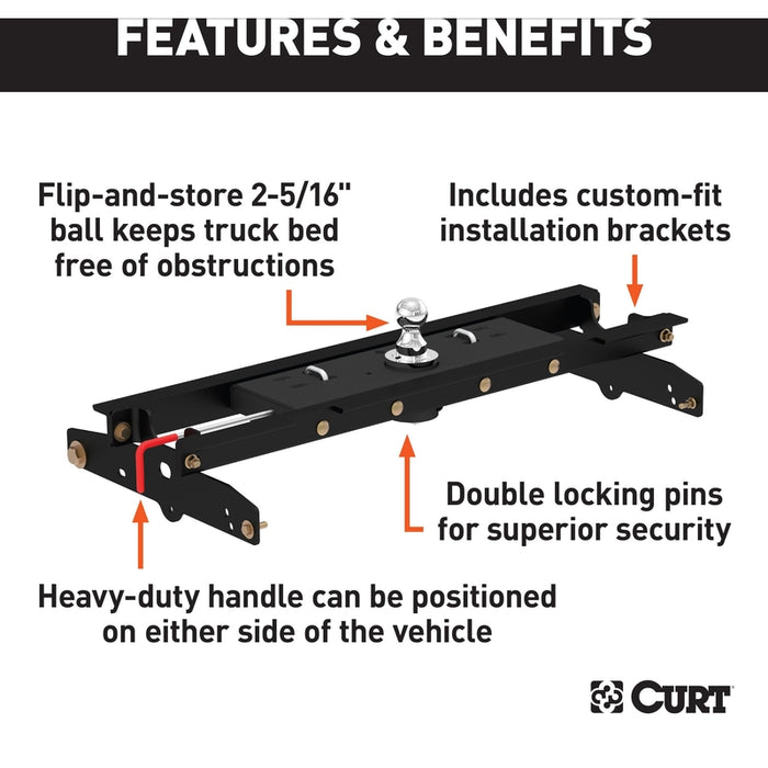 CURT Double Lock Gooseneck Hitch, 2-5/16-Inch Flip-Over Ball 30K, Fits Select Ford F-150, F-250 Model 60722
