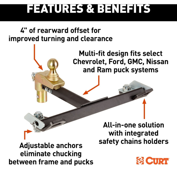 CURT Multi-Fit OEM Puck System Gooseneck Ball with 4" Offset, Fits Select Chevrolet, Ford, GMC, Nissan, Ram Trucks Model 60663