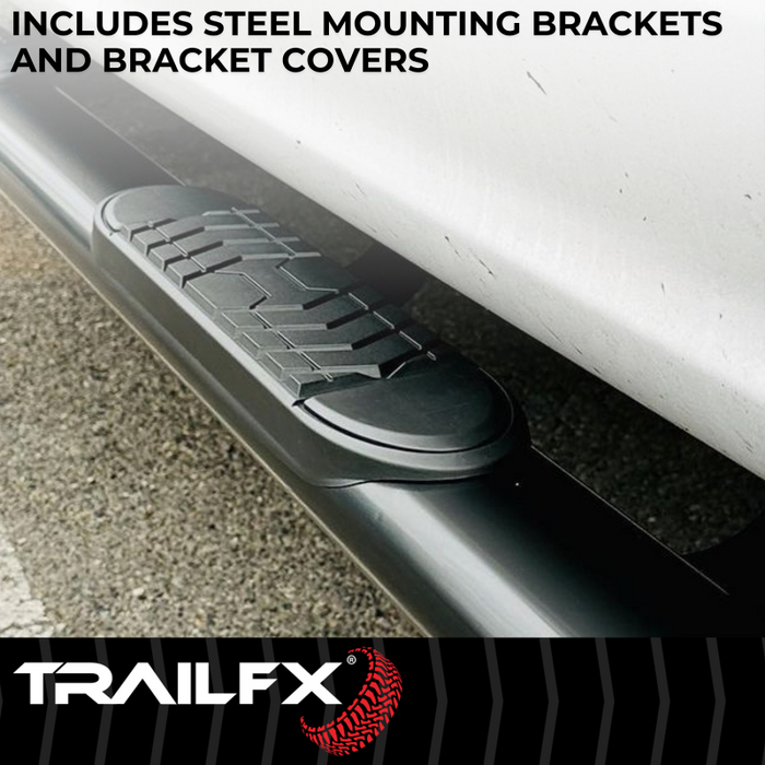 TrailFX 5" Oval Straight Step Nerf Bars W/ Step Pads Matte Black Steel Model A7103T