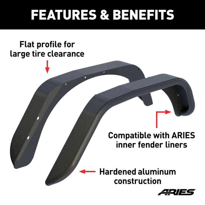 ARIES Jeep Wrangler JK Black Aluminum Rear Fender Flares Model 2500201