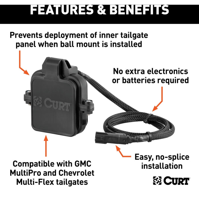 CURT Protective Tailgate Sensor with 2-1/2" Hitch Cap, Fits Select Chevrolet Multi-Flex, GMC Multi-Pro Model 58268