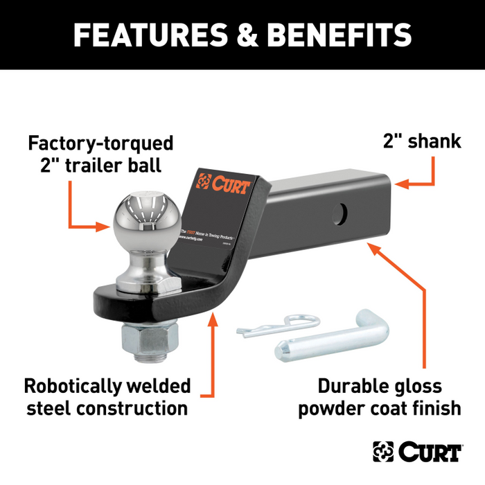 CURT Loaded Ball Mount with 2" Ball, Imported (2" Shank, 7,500 lbs., 2" Drop) Model 45836