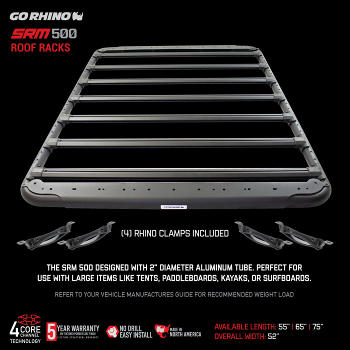 Go Rhino SRM500 65" Long x 52" Wide Flat Platform Roof Rack Model 5935065T