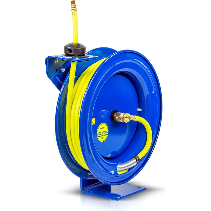 Coxreels HV Safety Hose Series Spring Rewind Hi-Vis Hose Reel 3/8 in. x 75 ft. 300 PSI Yellow Hybrid Hose Triple Axles - Hose Included Model EZ-TSH-375-HV