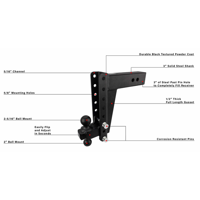 BulletProof Hitches 3.0" Heavy Duty 10" Drop/Rise Hitch Model HD3010