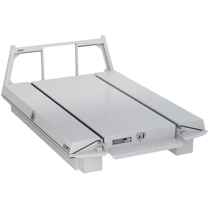 Highway Products Pickup Pack, w/ White Diamond Plate Lid, w/ White Smooth Aluminum Base, w/ Open Post Headache Rack Model 39209WFPN