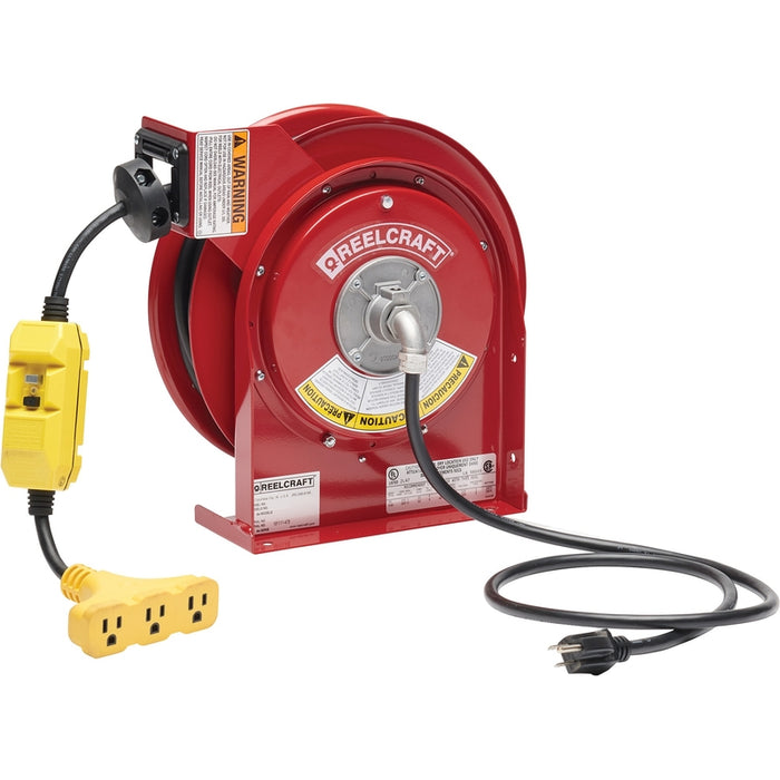 ReelCraft Series L 4000  12/3 45 ft. Premium Duty Triple Outlet w/ GFCI Power Cord Reel Model L45451239G