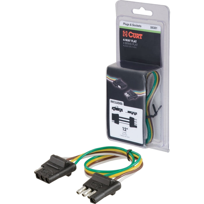 CURT Vehicle-Side and Trailer-Side 4-Pin Flat Wiring Harness with 12-Inch Wires Model 58381