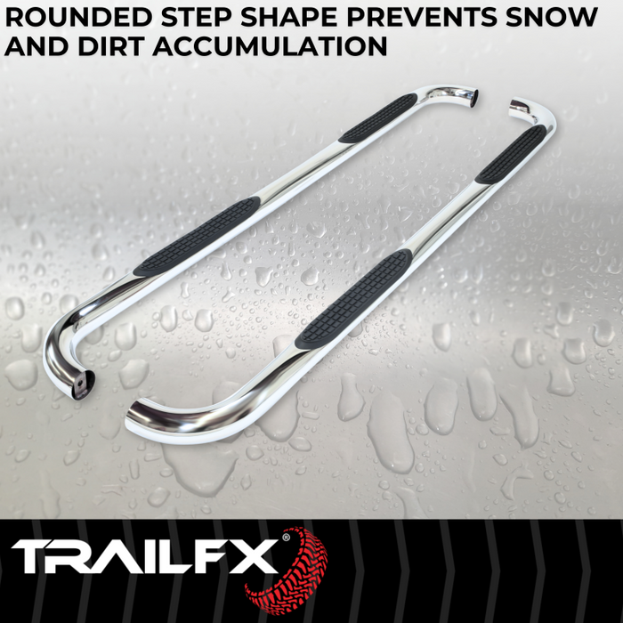 TrailFX 3" Round Bent Step Nerf Bars W/ Step Pads Polished Stainless Steel Model A0068S