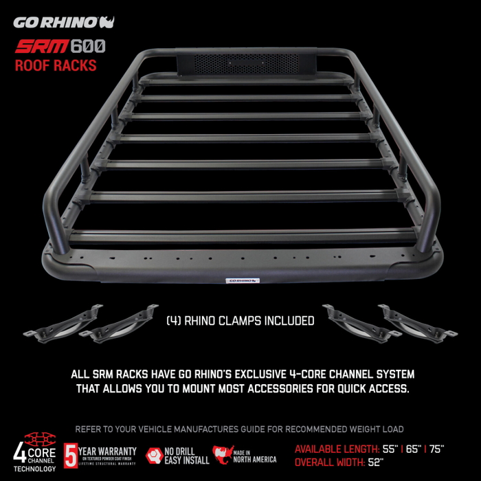 Go Rhino SRM600 75" Long x 52" Wide Tubular Basket Style Roof Rack Model 5936075T