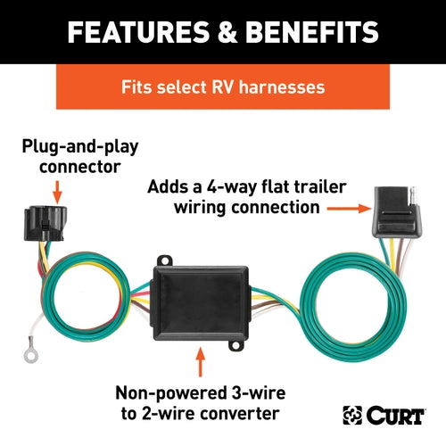 CURT Towed-Vehicle RV Wiring Harness Add-On, 4-Pin Trailer Wiring Model 58919