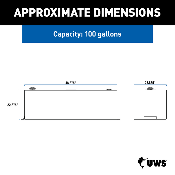 UWS Bright Aluminum 100-Gallon Rectangle Aluminum Transfer Tank Model TT-100-RT-T-P