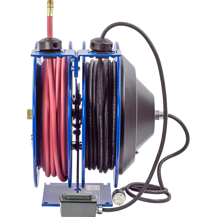 Coxreels Dual C Air-Electric Series Purpose Spring Rewind Reels 3/8 in. x 50 ft. - G.F.C.I. Receptacle - 12 AWG x 50 ft. - 13 Amps 300 PSI Hose Included Model C-L350-5012-F