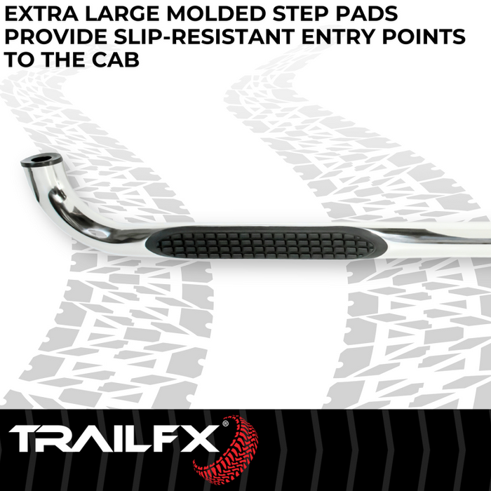 TrailFX 3" Round Bent Step Nerf Bars W/ Step Pads Polished Stainless Steel Model A0068S