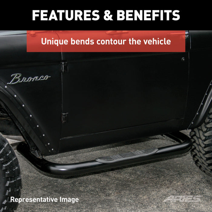 ARIES 3" Round Black Steel Side Bars, Select Jeep Wrangler JK Model 35800