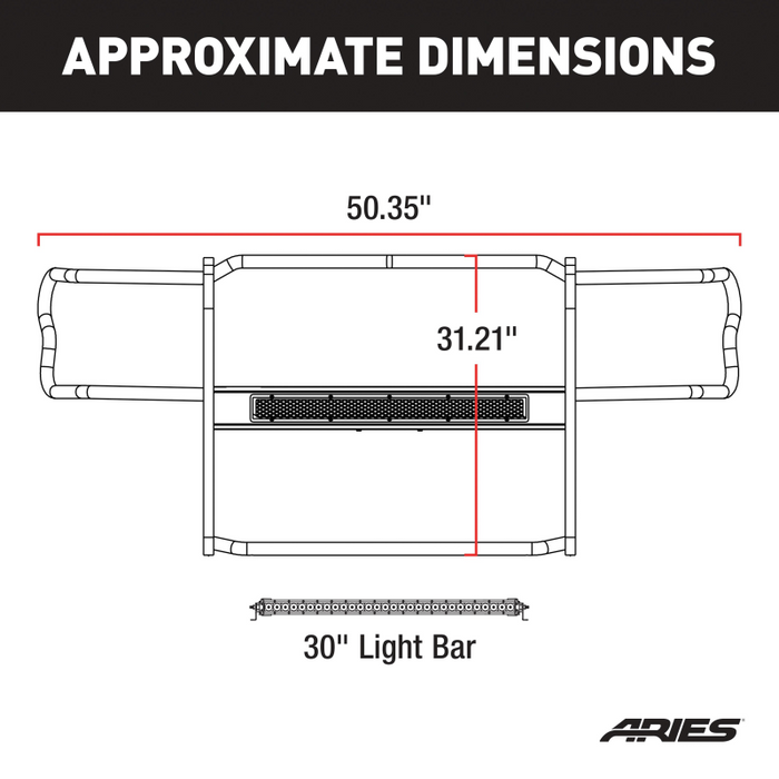 ARIES Pro Series Black Steel Grille Guard with Light Bar, Fits Select Jeep JL, Gladiator Model 2170032
