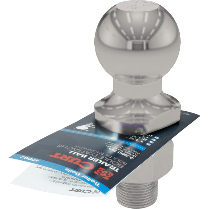CURT Stainless Steel Trailer Hitch Ball, 3,500 lbs, 1-7/8-Inch Diameter, 1 x 2-1/8-Inch Shank Model 40051