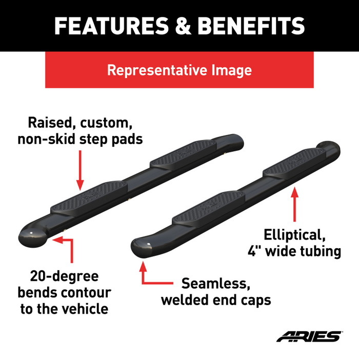 ARIES 4" Black Steel Oval Step Nerf Bars Model S223039