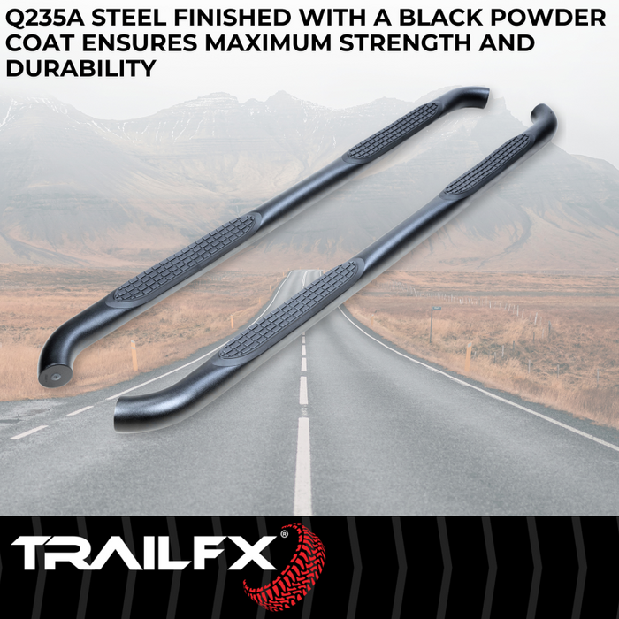 TrailFX 3" Round Bent Step Nerf Bars W/ Step Pads Powder Coat Black Model A0068T