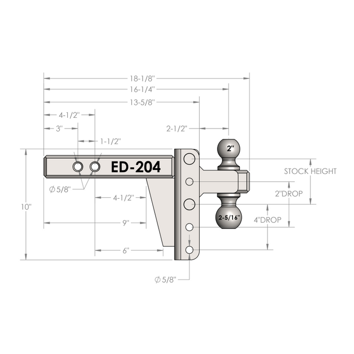 BulletProof Hitches 2.0" Extreme Duty 4" Drop/Rise Hitch Model ED204