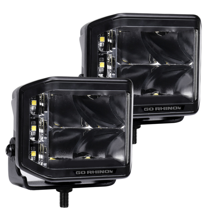 Go Rhino Blackout Series SIDELINE 4x3 LED Cube Spot Lights Without Amber LED's Model 750700321SCS
