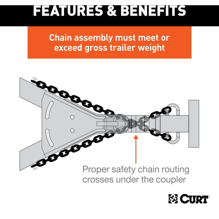CURT 48-Inch Trailer Safety Chain with 17/32-In S-Hooks, 7,000 lbs Break Strength Model 80301