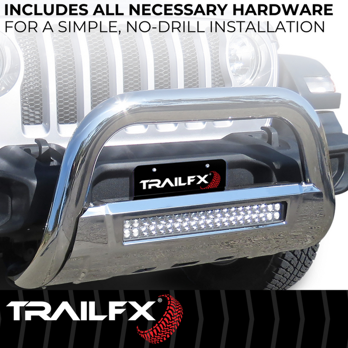 TrailFX 3.5" Oval Bull Bar w/ Skid Plate Polished Stainless Steel w/ 20 Inch Double Row Light Bar Model B1613SKIT