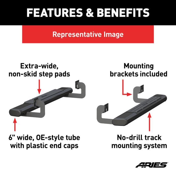 ARIES 6" x 53" Black Aluminum Oval Step Nerf Bars Model 4445022