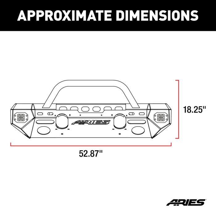 ARIES TrailChaser Jeep Wrangler JL, Gladiator Aluminum Front Bumper (Option 3) Model 2082094