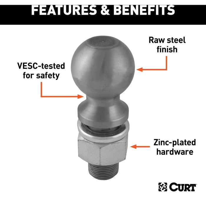 CURT Raw Steel Trailer Hitch Ball, 25,000 lbs, 2-Inch Rise, 2-5/16-Inch Diameter, 1-1/4 x 2-5/8-Inch Shank Model 40087
